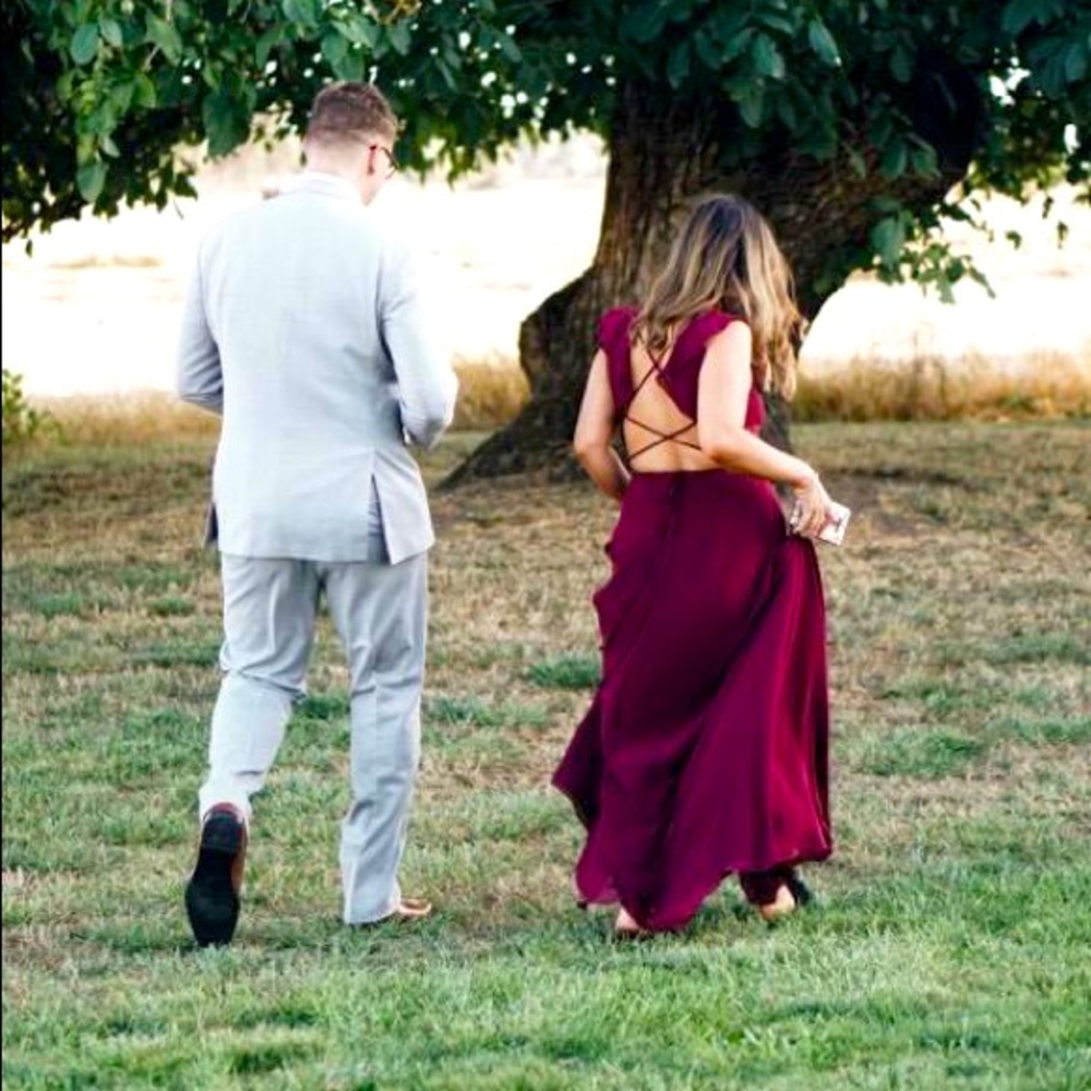 Lulus Chiffon Flutter Sleeve Dress In Burgundy